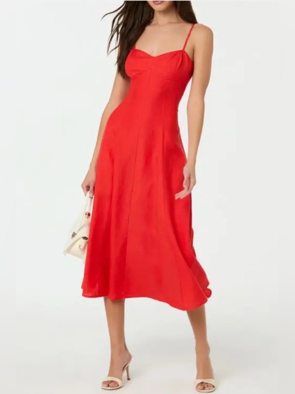 NWT ASTR‎ The Label Linen Blend Sweetheart Neck Midi Dress